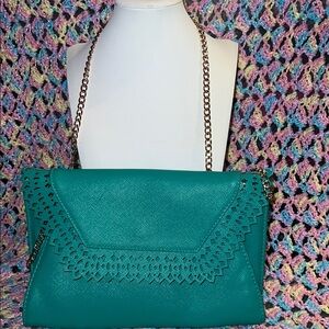 Teal Laser-Cut Envelope Crossbody Bag
